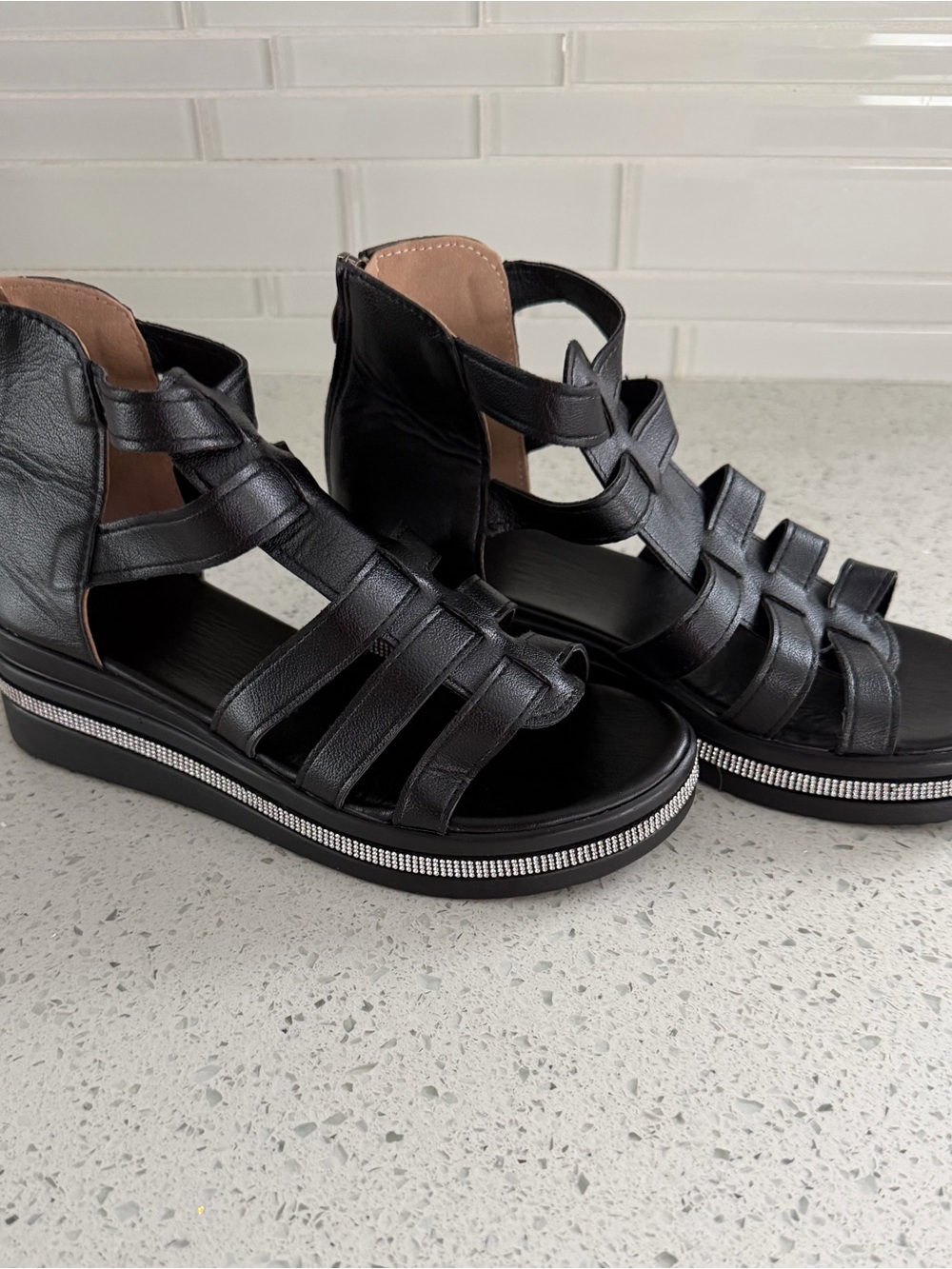 Bellmere Hannah gladiator style Sandals- Black with Rhinestone Trim - Picture 10 of 15